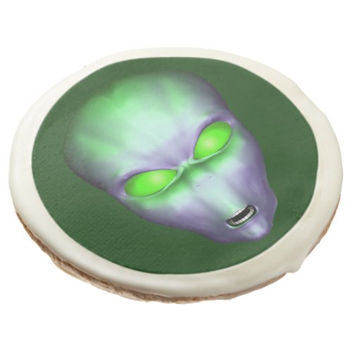 Green Alien Head Sugar Cookie