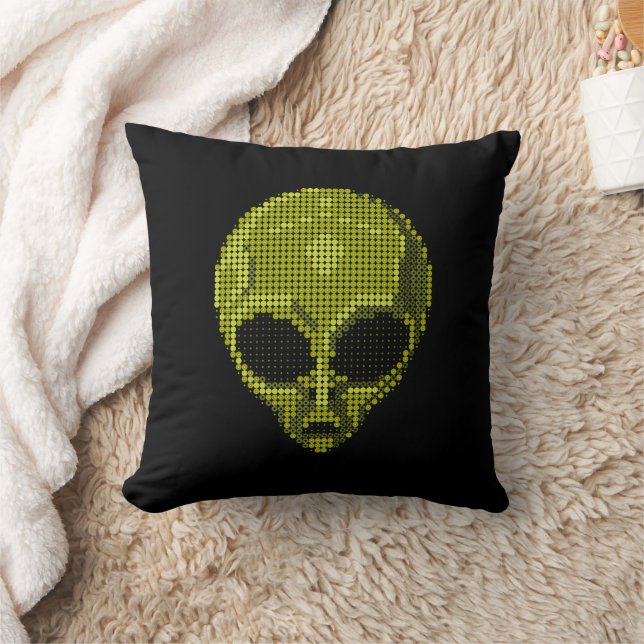 Green Alien Head  Throw Pillow (Blanket)