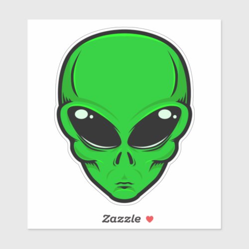 Green alien head with big black eyes sticker