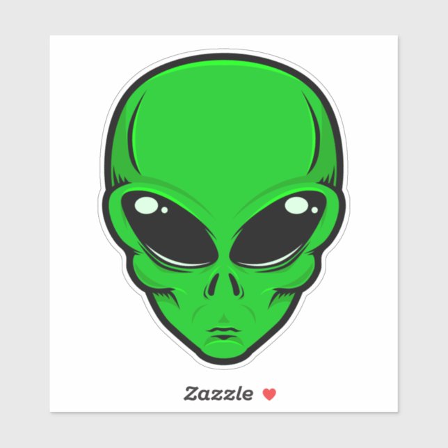 Green alien head with big black eyes sticker (Sheet)