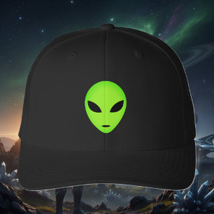 Green alien head with black eyes custom hat