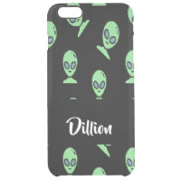 Green alien heads on black clear iPhone 6 plus case