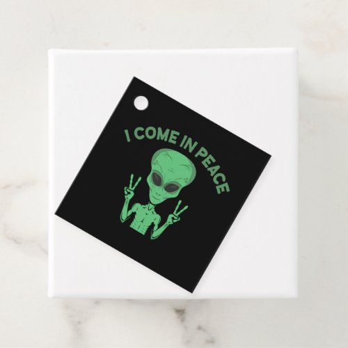 Green Alien I Come In Peace Extraterrestrial UFO Favor Tags