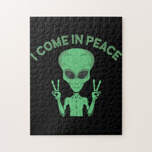 Green Alien I Come In Peace Extraterrestrial UFO Jigsaw Puzzle