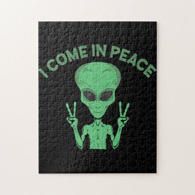 Green Alien I Come In Peace Extraterrestrial UFO Jigsaw Puzzle (Vertical)