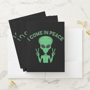 Green Alien I Come In Peace Extraterrestrial UFO Pocket Folder