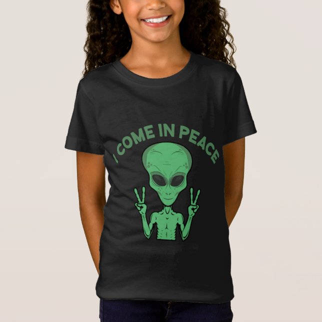 Green Alien I Come In Peace Extraterrestrial UFO T-Shirt (Front)