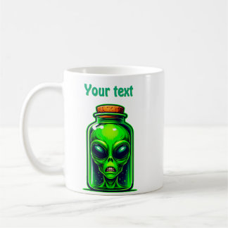 Green Alien in a Bottle Neon Sci-Fi Illustration Coffee Mug