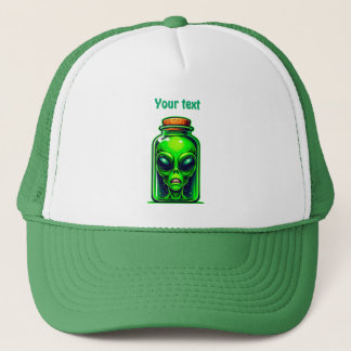 Green Alien in a Bottle Neon Sci-Fi Illustration Trucker Hat