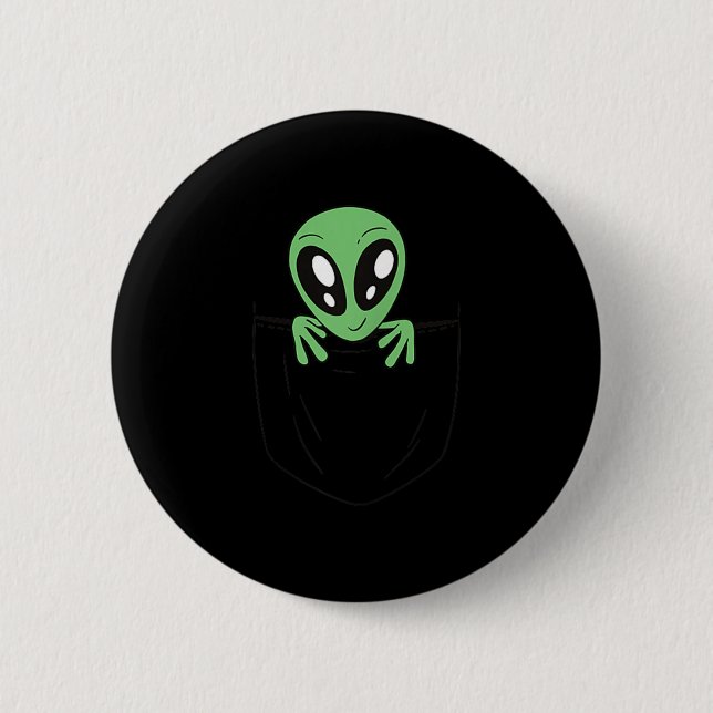 Green Alien In A Pocket Funny Sci Fi Graphic  Button (Front)
