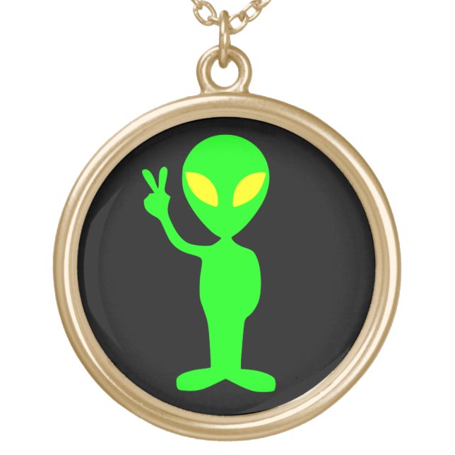GREEN ALIEN MAN PEACE NECKLACE (Front)