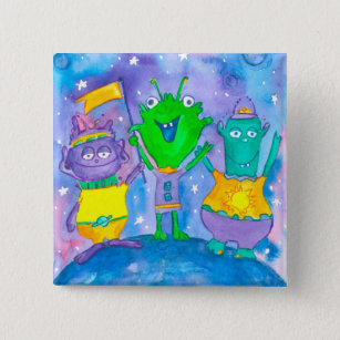 Green Alien Outer Space Pinback Button