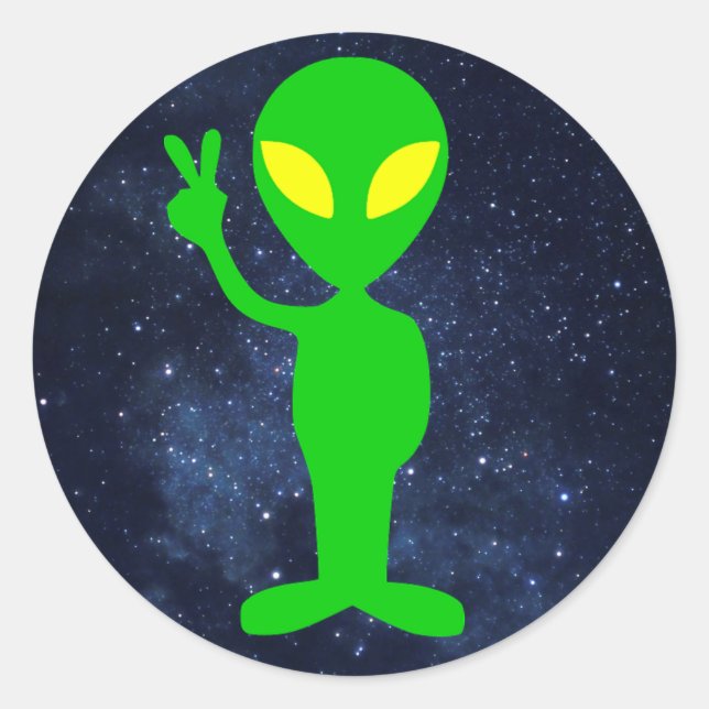 green alien peace sign classic round sticker (Front)
