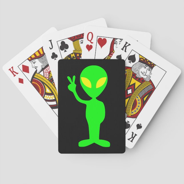 GREEN ALIEN PEACE SIGN PLAYING CARDS (Back)