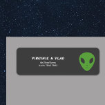 Green Alien Return address label<br><div class="desc">A funny return address label to stick on your letter or package. A green alien head on a black background for those who believe!</div>