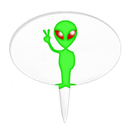 Green alien silhouette cake topper