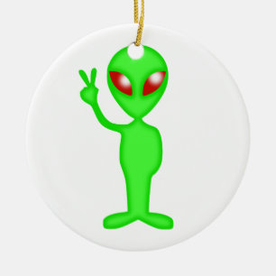 Green alien silhouette ceramic ornament