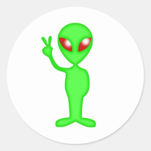 Green alien silhouette classic round sticker