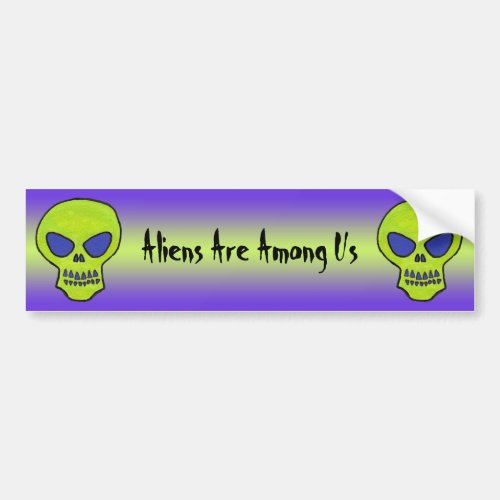 Green Alien Skull Bumper Sticker