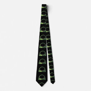 Green alien skull on black neck tie