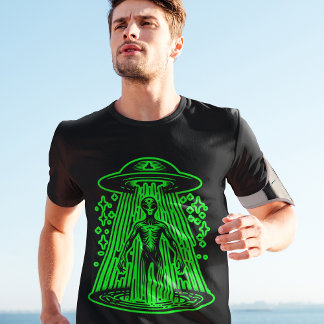Green Alien Spacecraft Spaceship Cool Retro Style T-Shirt