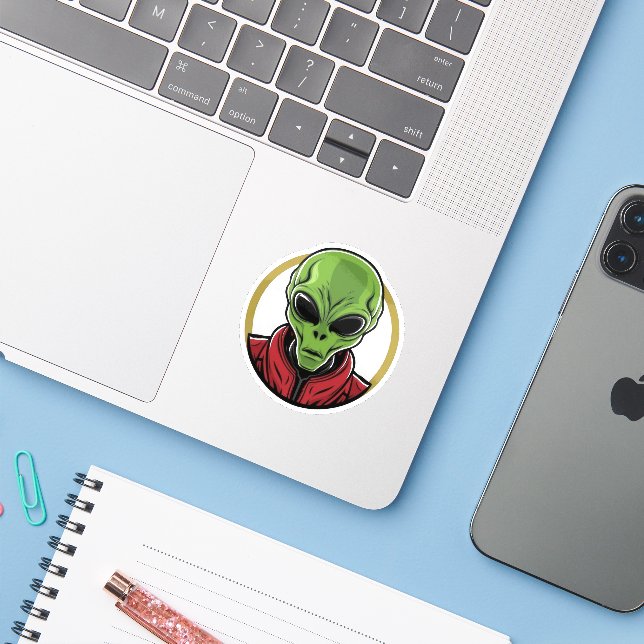 Green Alien Sticker (Laptop w/ iPhone)