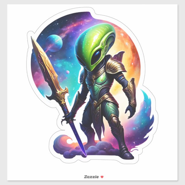 Green Alien With A Sword Sticker (Sheet)