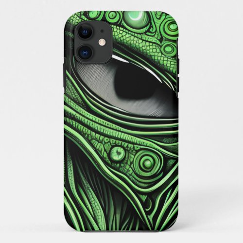 Green Alien with Degenerative Lines Background iPhone 11 Case