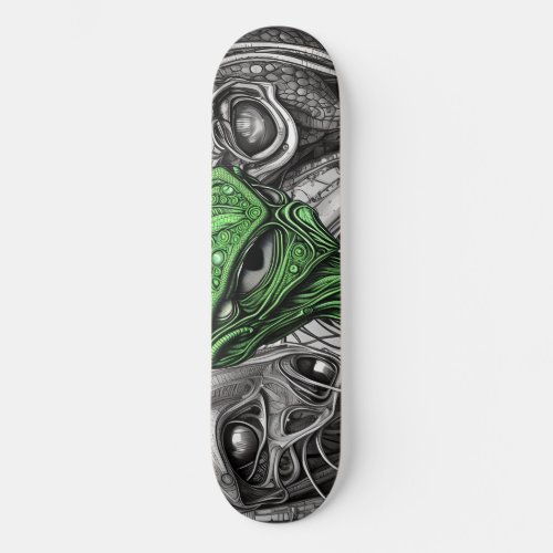 Green Alien with Degenerative Lines Background Skateboard