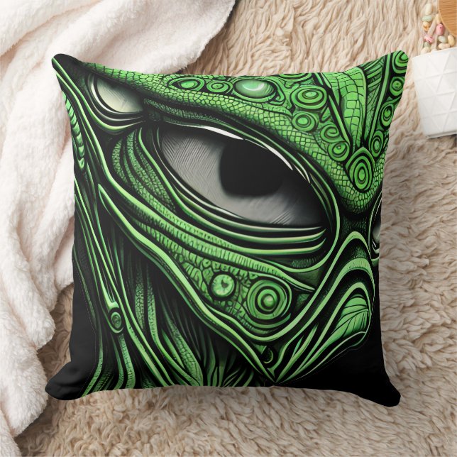Green Alien with Degenerative Lines Background Throw Pillow (Blanket)