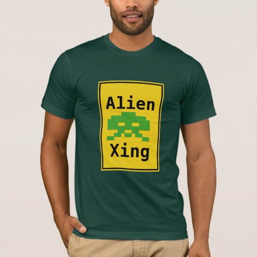 Green Alien Xing Space Nerd  Gamer Tee