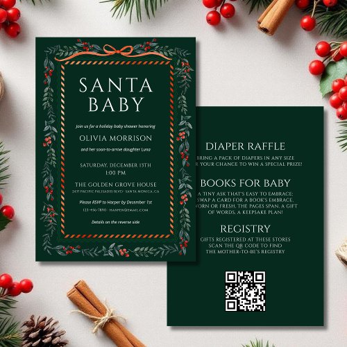 Christmas Santa Baby Green baby shower invitation