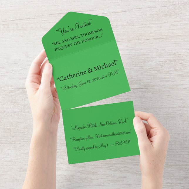 Green All In One Wedding Invitation – Bold (Tearaway)