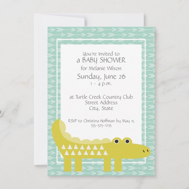 Green Alligator Baby Boy Shower Invitations (Front)