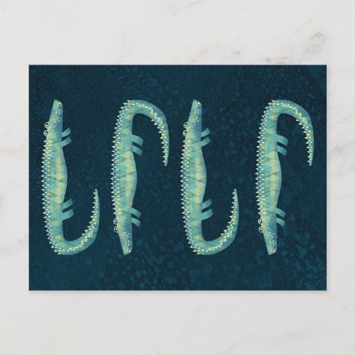 Green Alligator Distressed Gator Graphic Announcement Postcard