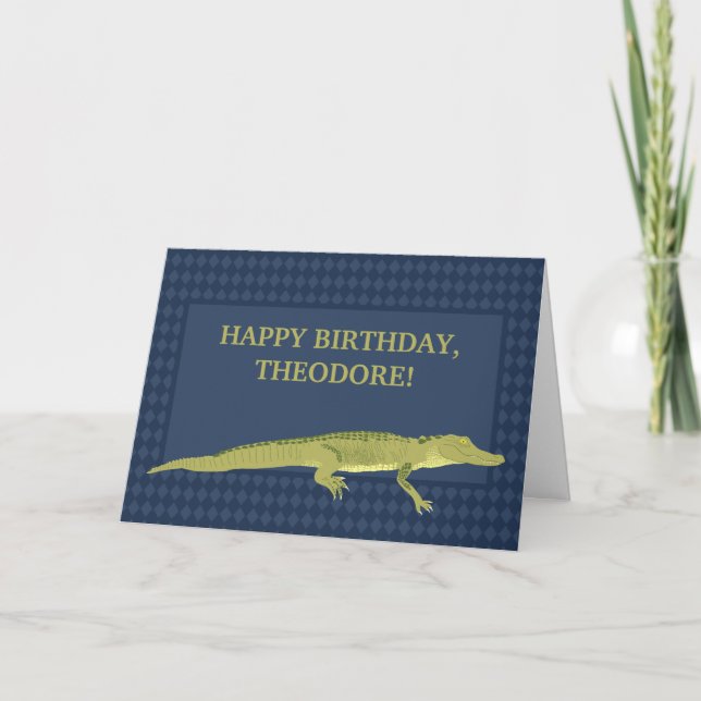 Green Alligator Graphic Personalized Birthday Card (Front)