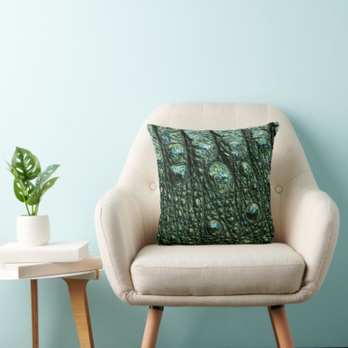 Green Alligator Leather Print Throw Pillow