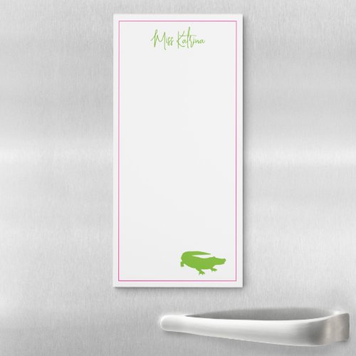 Green Alligator NAME Pink Preppy Designer Southern Magnetic Notepad