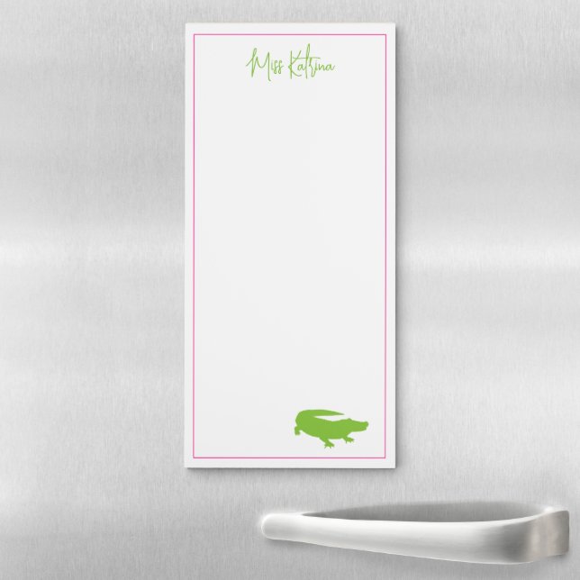 Green Alligator NAME Pink Preppy Designer Southern Magnetic Notepad (In Situ)