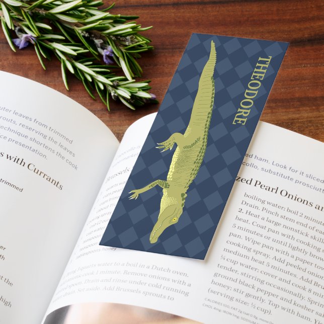 Green Alligator, Navy Blue Background Personalized Bookmarks (Book)