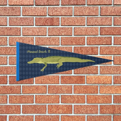 Green Alligator Navy Blue Background Personalized Pennant Flag