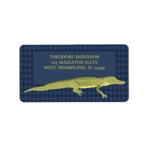 Green Alligator Navy Blue Return Address Label