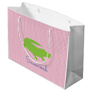 Green Alligator Pink Stripe NAME Preppy Colorful Large Gift Bag