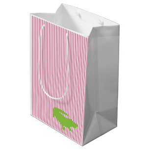 Green Alligator Pink Stripe Preppy Colorful Fun Medium Gift Bag