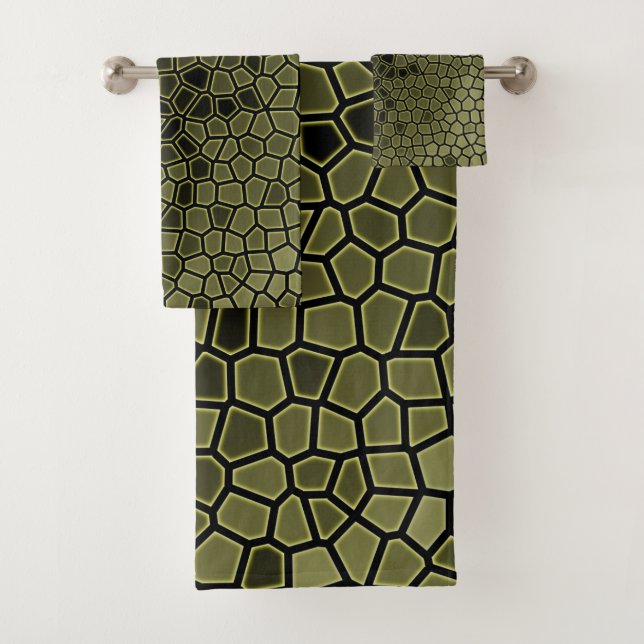 Green Alligator Print Pattern Bath Towel Set (Insitu)