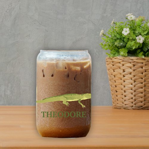 Green Alligator Realistic Graphic Personalized Can Glass