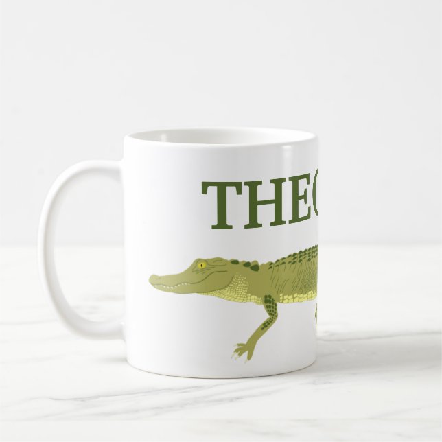 Green Alligator Realistic Graphic Personalized Coffee Mug (Left)