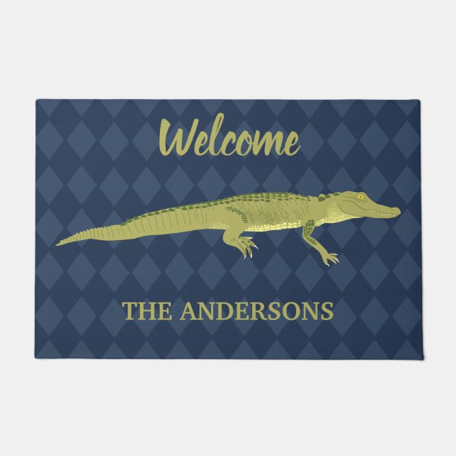 Green Alligator Realistic Graphic Personalized Doormat (Front)