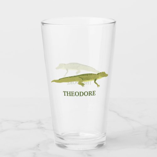 Green Alligator Realistic Graphic Personalized Glass