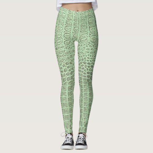 Green Alligator Skin Print Leggings  Yoga Pants